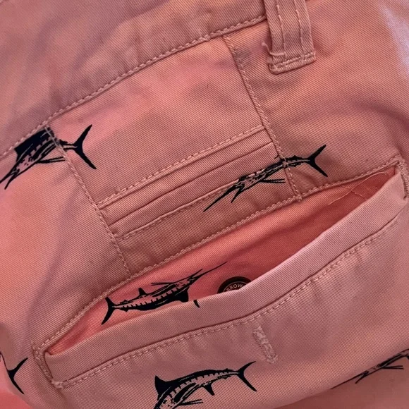 Hudson & Barrow Shorts Flat Front Swordfish Print Men's 34 Pink Cotton Beach - Picture 10 of 14